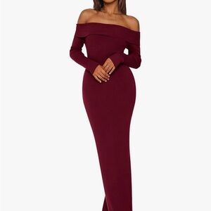 NWT Off-Shoulder Long Sleeve Dress in Burgundy